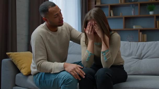 Guilty African American Man Apologizing Crying Woman Caring Husband Boyfriend — Video