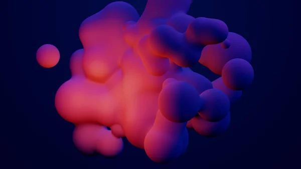 メタバース3Dレンダリングモーフィングアニメーションピンクパープル抽象メタボール大気泡アートスフィアブルー背景Vrスペース移動メタボール形状運動設計流体液体塊 — ストック写真