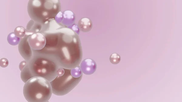3Dレンダリングアニメーションモーションデザインプレゼンテーションの背景壁紙の雰囲気 ピンク紫色の抽象メタ球の液体形状変形をメタボール泡に移動真珠分子をドロップします — ストック写真