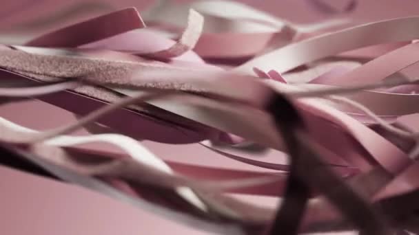背景背景 商学院演示屏幕壁纸背景 3D渲染动画粉红软丝缎带条纹线布层缎子织物组织挥动着飘扬的纺织品时尚 — 图库视频影像
