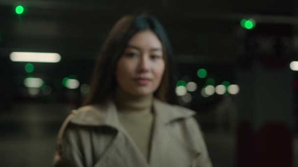 Blurred Portrait Asian Chinese Japanese Woman Korean Girl Looking Camera — Stock Video