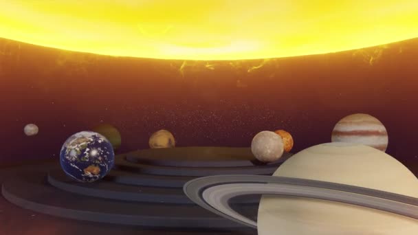 Voando Através Sistema Solar Espaço Publicidade Texto Fundo Renderizar Astronomia — Vídeo de Stock