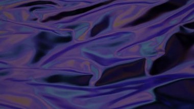 Üç boyutlu soyut holografik animasyon koyu mavi menekşe mor siyah değişen değişken kumaş dokusu hologram çok renkli moda arka planı dalgalar ve kıvrımlarla düz ipek yüzey