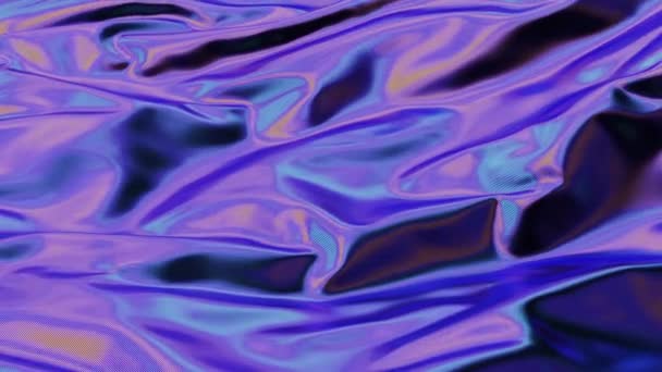 3Dレンダリングアニメーションホログラフィック背景組織多色のテクスチャ流れる布波絹の液体虹色の織物の波紋青紫色の色の反射面グラデーション背景を振って — ストック動画