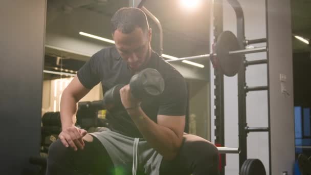 Çok Irklı Erkek Sporcu Afrikalı Amerikalı Vücut Geliştirme Sporcusu Spor — Stok video