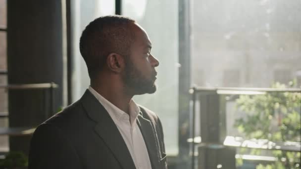 Портрет Афроамериканського Зрілого Бізнесмена Середнього Віку Генеральний Директор Питань Соціального — стокове відео
