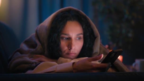Hispanic Sad Sleepy Girl Latino Tired Woman Upset Boring Indian — Stock Video