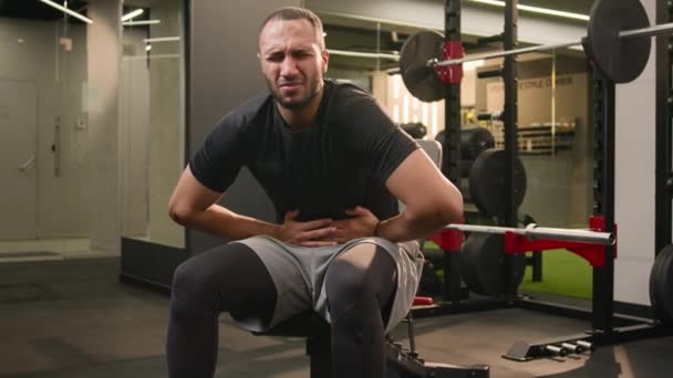 African American Male Unwell Unhealthy Bad Feeling Sportsman Athlete Bodybuilder — Stock Video