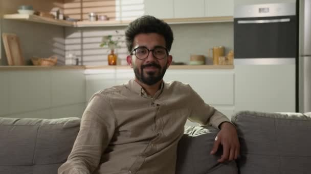 Smiling Arabian Man Happy Indian Guy Real Estate Renter Homeowner — Vídeos de Stock