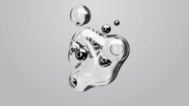 3d render motion design wallpaper animation business presentation monochrome grey white metaball gray liquid water soapy mercury bubble metasphere ball silver metal transition deformation metaverse