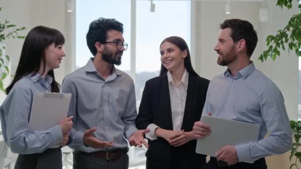 Successful Business Team Portrait Diverse Office Workers Multiracial Colleagues Group — Αρχείο Βίντεο