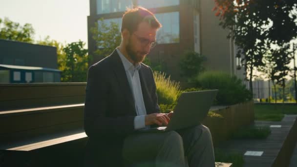 Successful Businessman Working Steps Office University Use Laptop Caucasian Business — Stock Video