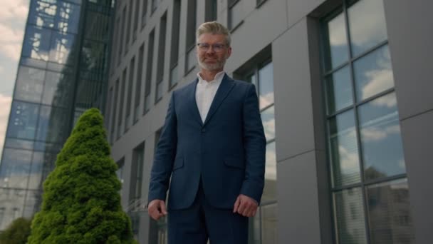 Alte Kaukasische Geschäftsmann Senior Männlich Unternehmer Chef Führer Reifen Mann — Stockvideo