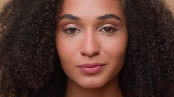 Retrato Belleza Femenina Mujer Étnica Afroamericana Modelo Hermosa Chica Atractiva — Vídeo de stock
