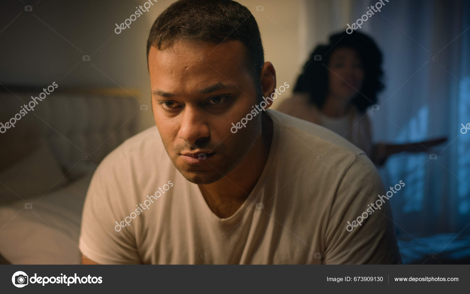 Sad Unhappy Man Ignore Boyfriend African American Husband Listen Angry Stock Photo by ©jet_po.mail.ru 673909130