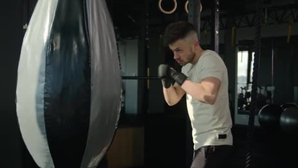 Motivovaný Boxer Profesionální Bojovník Běloch Muž Trénink Stávky Tělocvičně Boxerský — Stock video