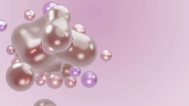 3D render animation motion design presentation background wallpaper metasphere. Pink purple abstract meta sphere liquid shape moving deformation transition to meta balls bubbles drops pearls molecules