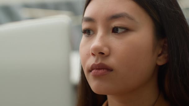 Närbild Asiatisk Affärskvinna Affärskvinna Chef Kontorsanställd Japansk Kinesisk Kvinna Student — Stockvideo