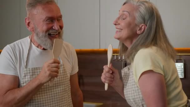 Pensioneret Gråhåret Par Glad Kaukasiske Gamle Senior Midaldrende Familie Kone – Stock-video