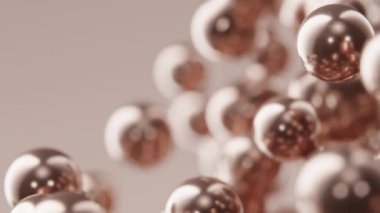 Altın boncuklar altın meta toplar metalik inciler metal parlak mücevher baloncukları küreler, cıva küreler yavaş çekimde uçan küreler üç boyutlu dijital animasyon arkaplan resmi