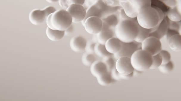 摘要3D渲染动画慢动作乳白色牛奶球垫动画背景球微泡泡泡形状飞行分子壁纸医学演示背景 — 图库视频影像