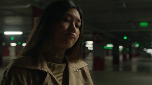 Worried Upset Woman Asian Chinese Korean Japanese Ethnic Girl Talking — Stock Video