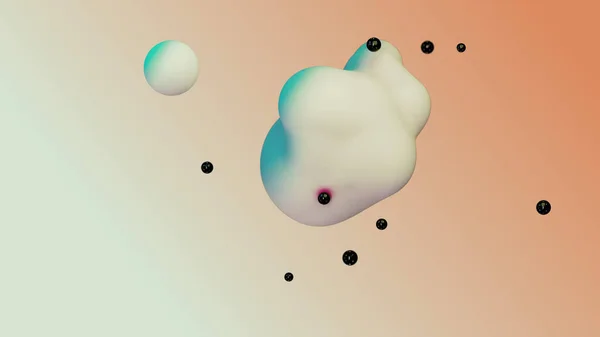 液体流体動的抽象アニメーションホワイトメタボール浮動球のブロブは プレゼンテーションビジネスのための黒の小さな真珠の3Dレンダリングと遷移変形ベージュの背景に泡をドロップします追加します — ストック写真