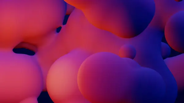 メタバース3Dレンダリングモーフィングアニメーションピンクパープル抽象メタボール大気泡アートスフィアブルー背景Vrスペース移動メタボール形状運動設計流体液体塊 — ストック写真