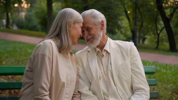 Portrait Cute Romantic Happy Senior Family Smiling Caucasian Elderly Couple — Stock Video