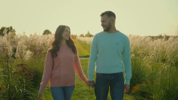 Romantický Šťastný Rodina Kavkazský Pár Muž Žena Přítelkyně Přítel Chodí — Stock video