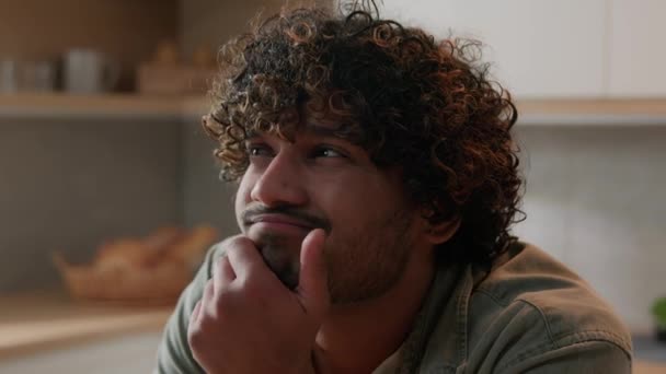 Pensive Hispanic Man Indian Hesitate Pondering Thoughtful Male Arabian Guy — Stock Video
