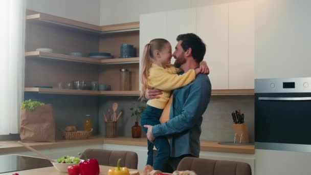 Adult Bearded Father Man Dad Holding Little Lovely Affectionate Daughter — Stock Video