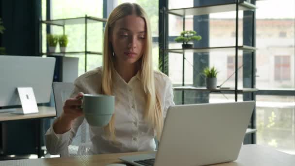 Kaukasische Frau Arbeitet Mit Laptop Typisierung Business Projekt Browsing Computer — Stockvideo