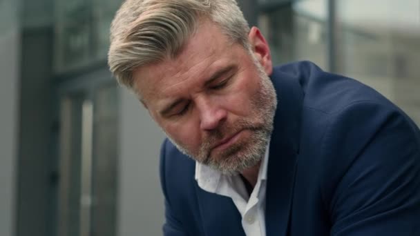 Mature Worried Anxiety Caucasian Sad Upset Business Man Stressed Depressed — Stock Video