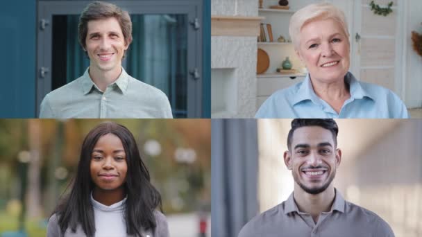 Collage Pantalla Dividida Sonriendo Retrato Diversas Personas Diferentes Edades Multiétnico — Vídeos de Stock