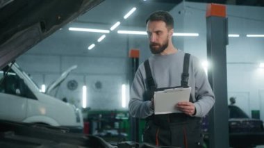 Profesyonel otomobil mühendisi. Araç bakımını kontrol ediyor. Otomobil tamircisi. Otomotiv tamircisi.