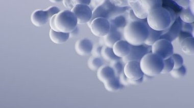 Yavaş hareket eden meta toplar 3D uçan mavi menekşe metaforlar hareket eden moleküller arka plan eğitimi sunumu medikal arkaplan hareket küreleri parçacıkları şablon