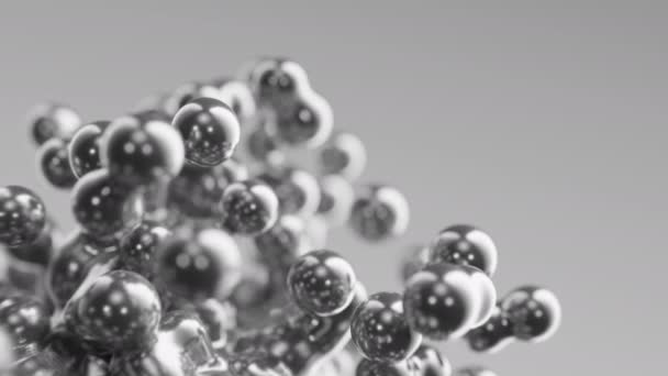 シームレスな3Dレンダリングアニメーション抽象的な銀金属灰色のモーフィングスローモーション分子は メタボールを混乱させます単色アートバブル液体金属水銀背景壁紙 — ストック動画