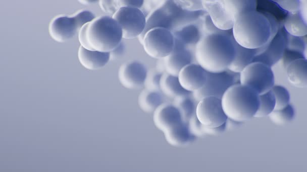 Повільний Рух Абстрактних Металевих Кульок Візуалізація Анімація Літаючих Синьо Фіолетових — стокове відео