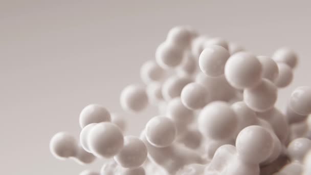 要旨3Dレンダリングアニメーションスローモーション移動ミルキーホワイトミルクオーブマットアニメーション背景メタボール球粒子泡飛行分子壁紙医学発表の背景 — ストック動画