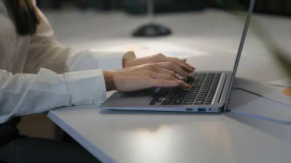 stock image Unrecognizable woman office worker business female girl user businesswoman cropped view hands typing laptop keyboard computer working online job at table work corporate internet clients chat consult