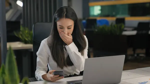 Shocked confused upset disappointed business woman Caucasian female manager girl businesswoman employer office worker read bad news reject bank notice failure mobile phone lost financial problem shock
