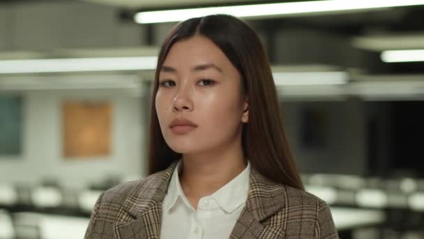 Close Portrait Headshot Happy Asian Businesswoman Student Girl Positive Smiling — Stock Video