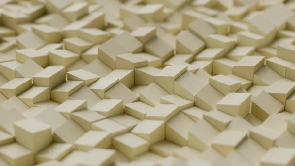 抽象的なダイナミックな立方体は 黄色の木製の立方体ブロックの波は シームレスなループレンダリングアニメーションモダンなデザインの壁紙を上に移動する3Dの形をレンガします 多くのボックスシリンダプレゼンテーションの背景 — ストック動画