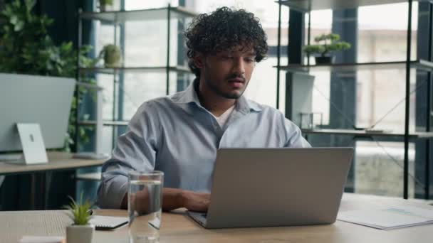 Arabian Muslim Business Man Work Laptop Office Relaxed Calm Indian — Stock Video