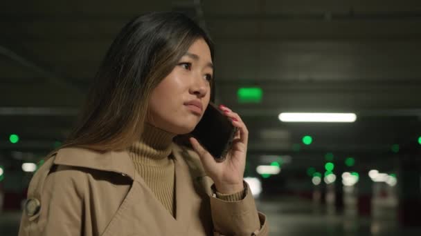Preoccupato Confuso Donna Asiatica Triste Frustrato Etnico Cinese Coreano Giapponese — Video Stock