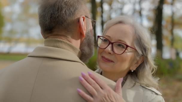 Gray Haired 60S Mature Caucasian Woman Wife Embrace Cuddle Beloved — Stock Video