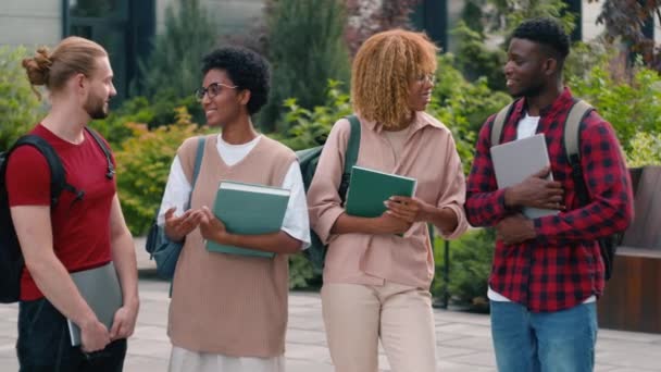 Diverse Multiracial Gen University Friends Happy Smiling Teens Students Talking — Stock Video