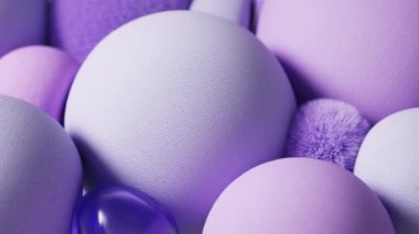 3D hareketlendirme tasarımı soyut dijital animasyon mor renkli renkli tekstil topları yüzen moda iş arkaplan perde arkası duvar kağıdı pamuk iplik kumaş iplik kumaş metaevren