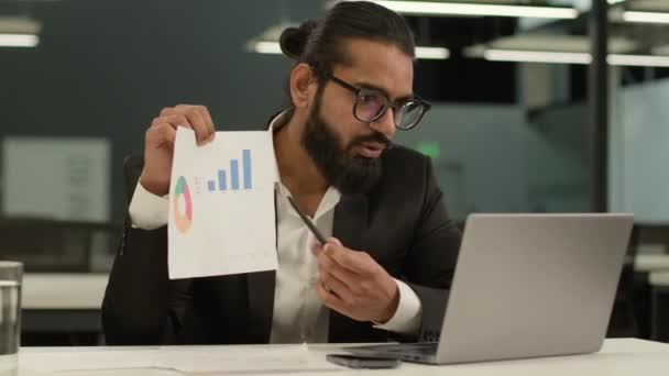 Homem Muçulmano Sério Empregador Masculino Negócios Indiano Empresário Árabe Consultor — Vídeo de Stock